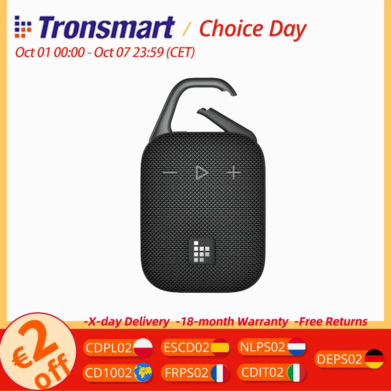 Tronsmart Mirtune H1 Speaker Portable Wireless Speaker with Hook, IPX7 Waterproof, 20H Playtime, for Camping, Outdoor