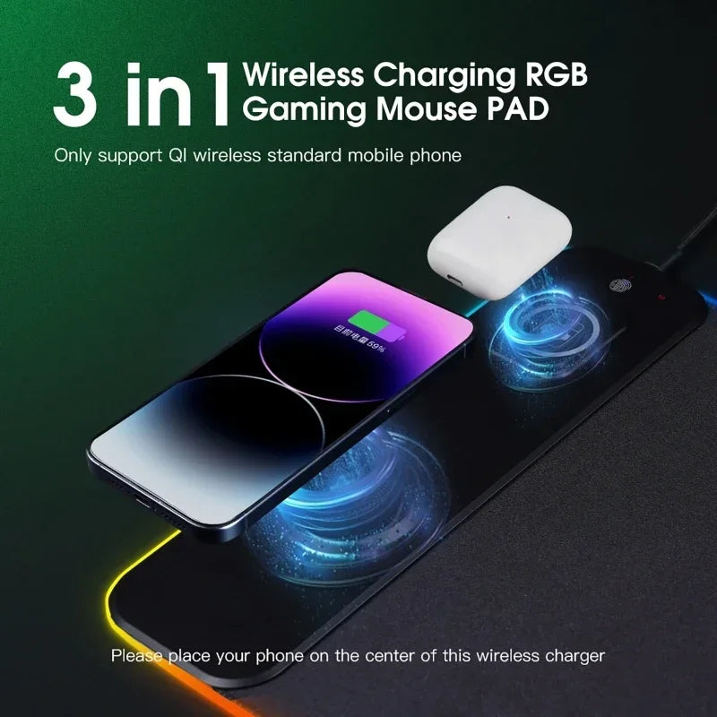 RGB Mouse Keyboard Pad with Wireless Charging Large Pads for Phone Gaming Mousepad Desktop PC Laptop Computer Desks Plate Mat