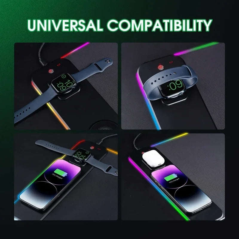 RGB Mouse Keyboard Pad with Wireless Charging Large Pads for Phone Gaming Mousepad Desktop PC Laptop Computer Desks Plate Mat
