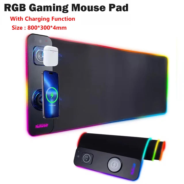 RGB Mouse Keyboard Pad with Wireless Charging Large Pads for Phone Gaming Mousepad Desktop PC Laptop Computer Desks Plate Mat