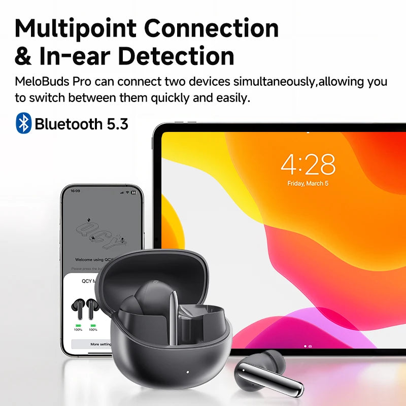 QCY MeloBuds Pro Adaptive Hybrid Active Noise Cancelling Wireless Earbuds 46dB Bluetooth 5.3 LDAC Hi-Res Audio 34H Earphones