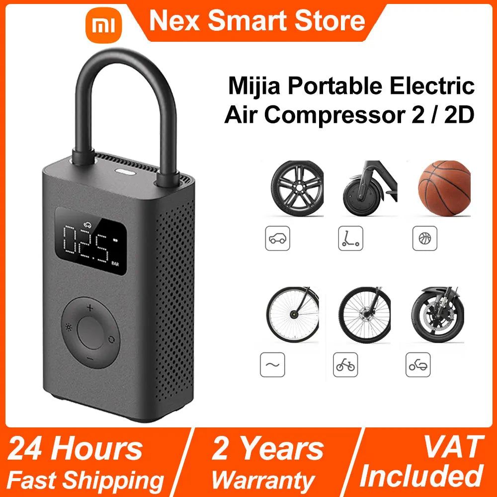 Tragbarer Luftkompressor Xiaomi Mijia 2/2D – Smarte Reifenpumpe, 150psi, Digital-Display